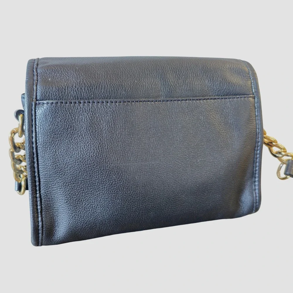 Michael Kors Fulton Black Pebbled Leather Crossbody Bag Gold‎ Logo Purse